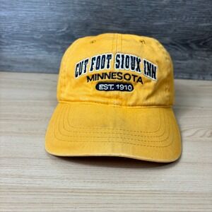 Cut Foot Sioux Inn Hat Cap Strap Back Yellow Minnesota One Size Adjustable
